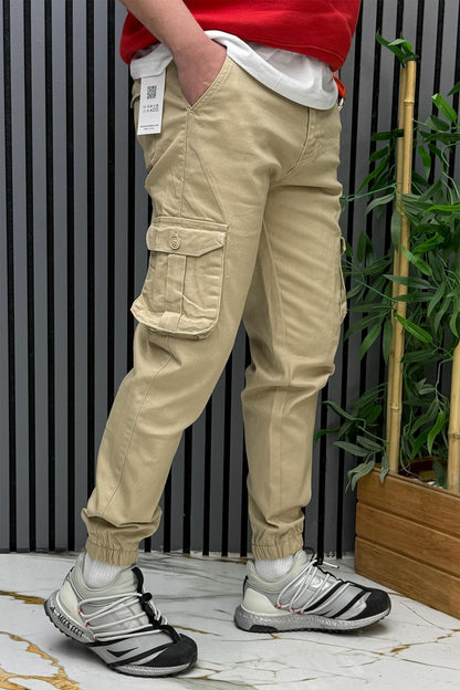 Erkek Keten Likralı Gabardin Kargo Cepli Pantolon (6 CEPLİ) - Bej