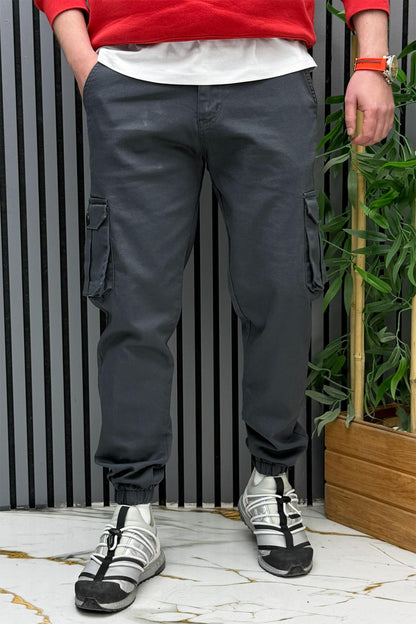 Erkek Keten Likralı Gabardin Kargo Cepli Pantolon (6 CEPLİ) - Antrasit