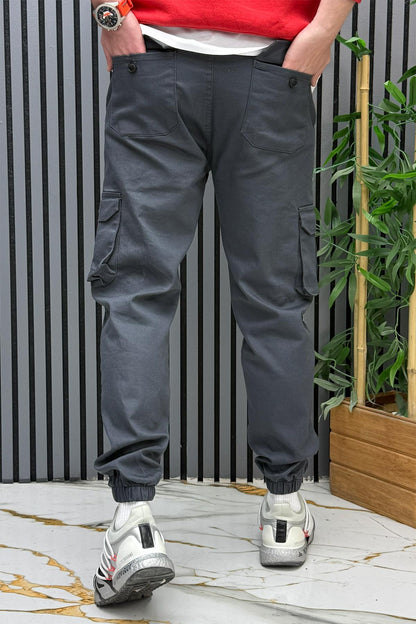 Erkek Keten Likralı Gabardin Kargo Cepli Pantolon (6 CEPLİ) - Antrasit