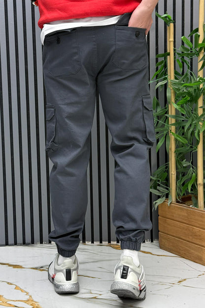 Erkek Keten Likralı Gabardin Kargo Cepli Pantolon (6 CEPLİ) - Antrasit