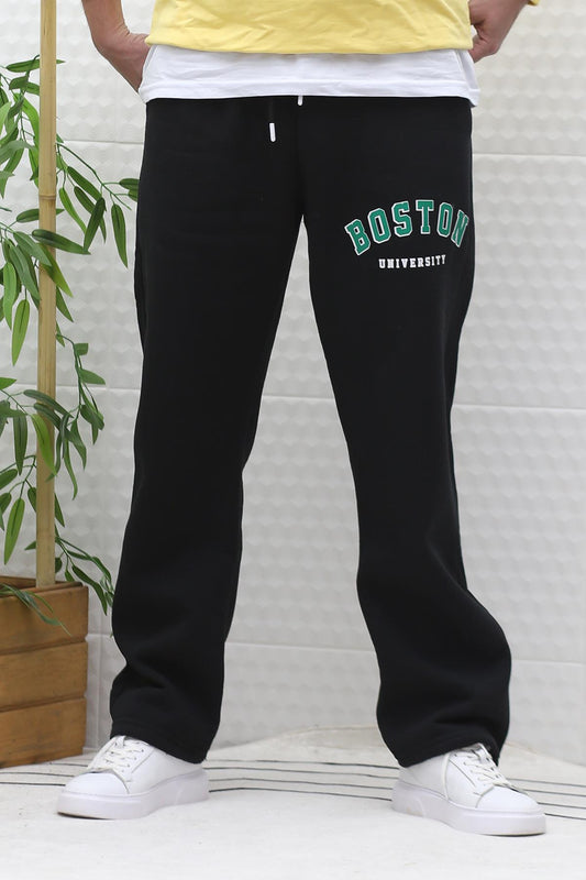 Erkek Kışlık 3 İplik Şardonlu Baggy Kalın Eşofman Altı Boston - Siyah