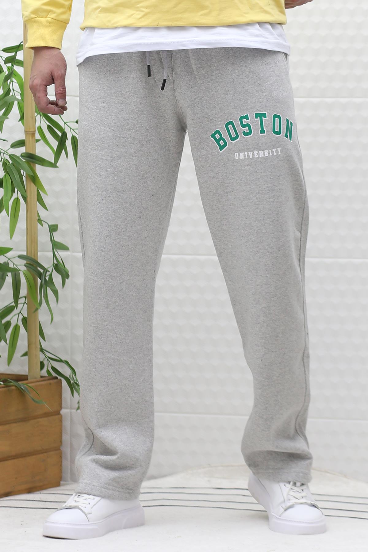Erkek Kışlık 3 İplik Şardonlu Baggy Kalın Eşofman Altı Boston - Gri