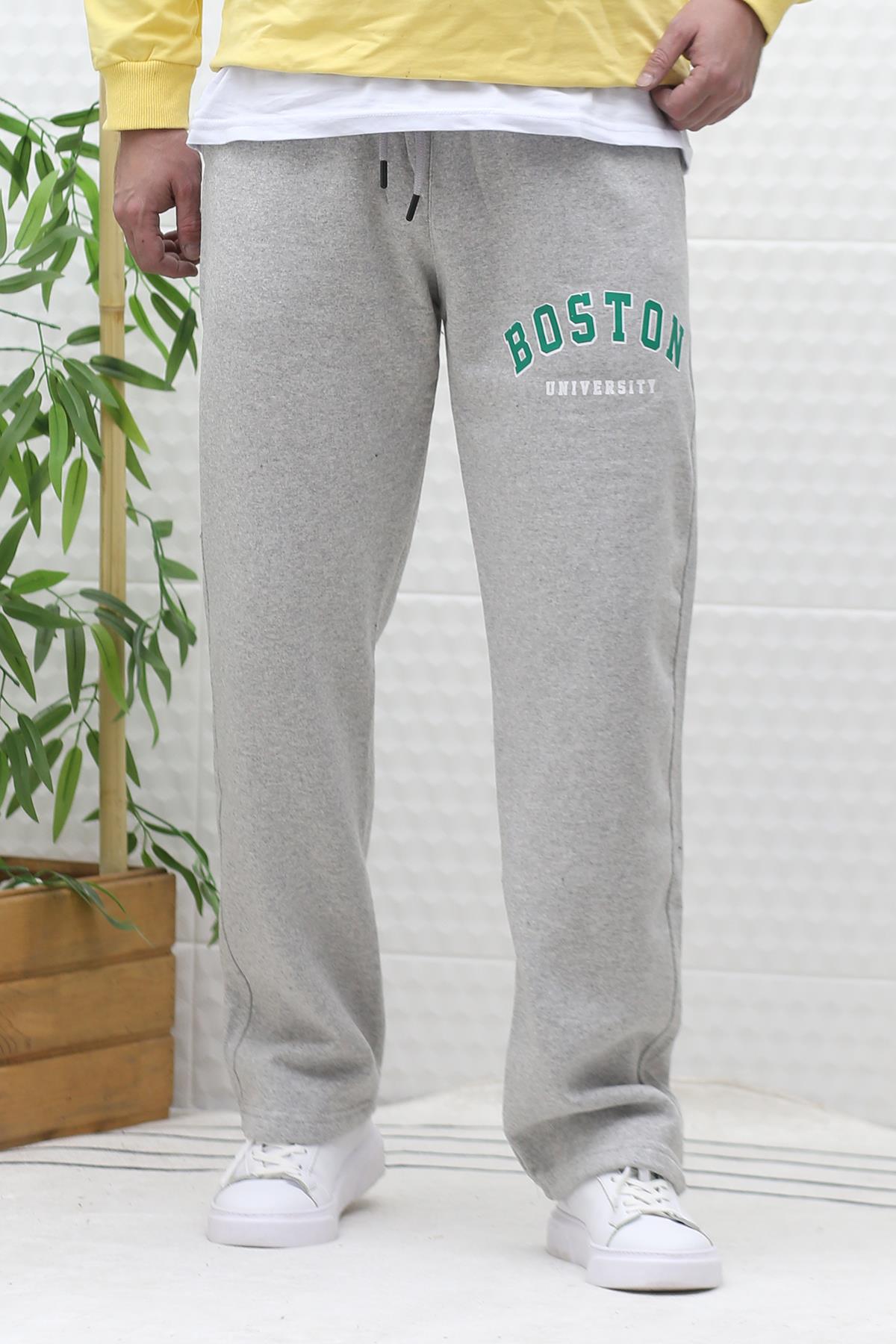 Erkek Kışlık 3 İplik Şardonlu Baggy Kalın Eşofman Altı Boston - Gri