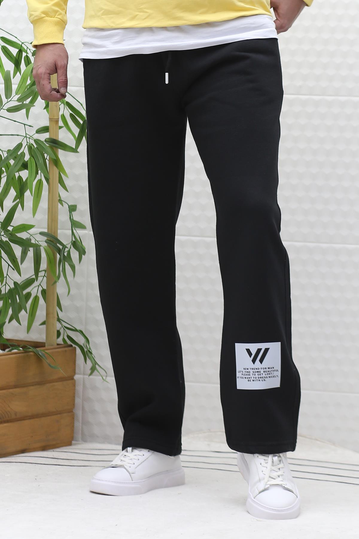 Erkek Kışlık 3 İplik Şardonlu Bol Kesim Baggy Eşofman Altı Wafra - Siyah