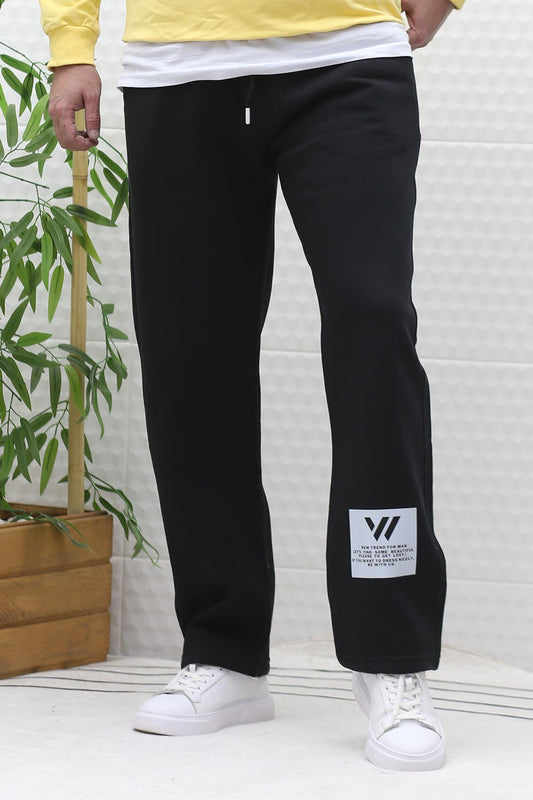 Erkek Kışlık 3 İplik Şardonlu Bol Kesim Baggy Eşofman Altı Wafra - Siyah