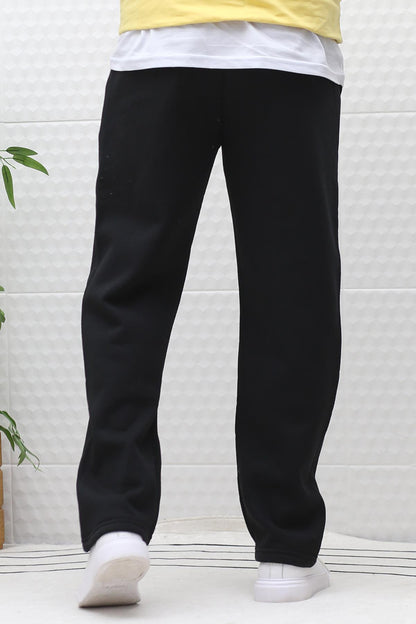 Erkek Kışlık 3 İplik Şardonlu Bol Kesim Baggy Eşofman Altı Wafra - Siyah