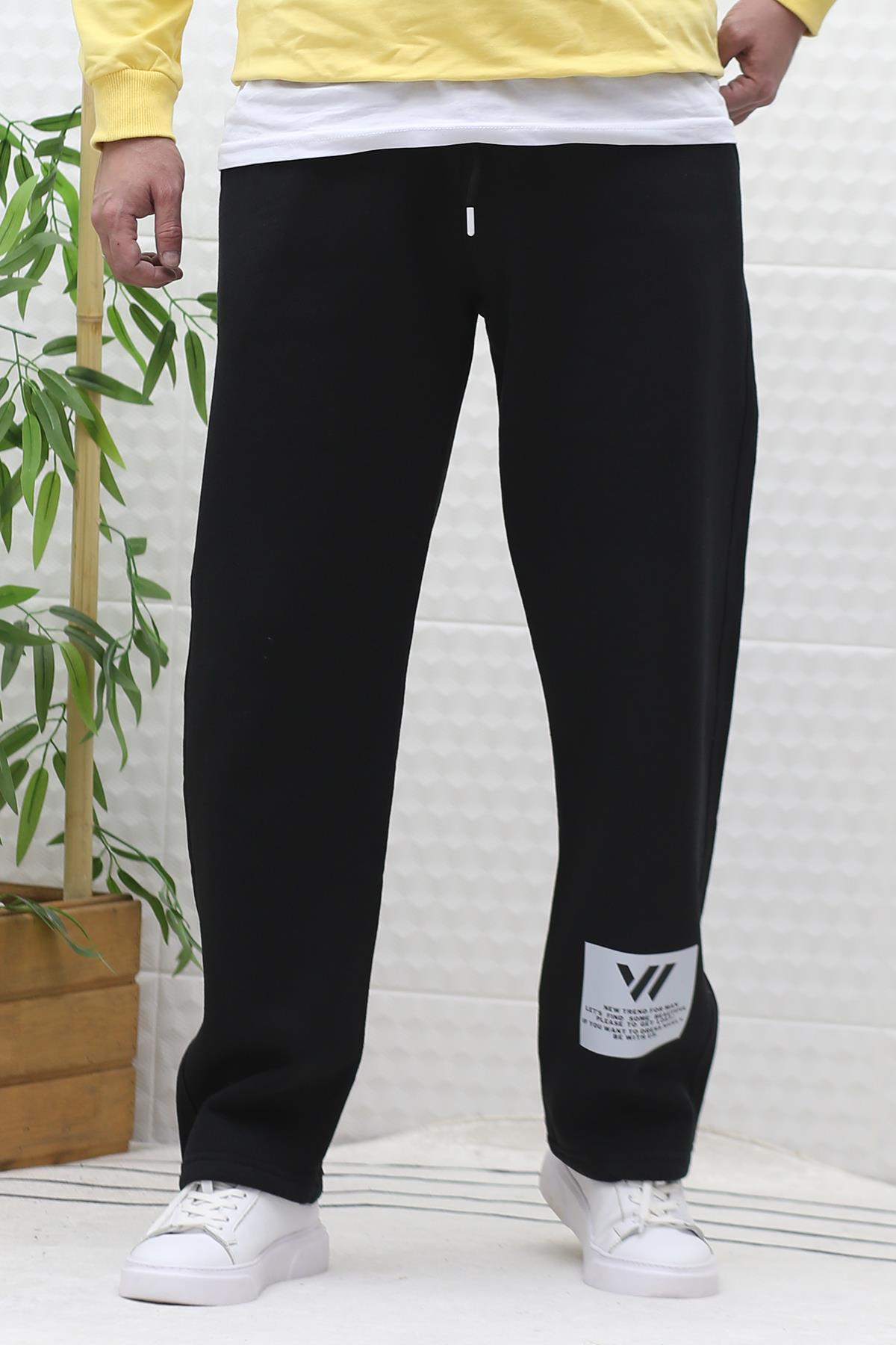 Erkek Kışlık 3 İplik Şardonlu Bol Kesim Baggy Eşofman Altı Wafra - Siyah