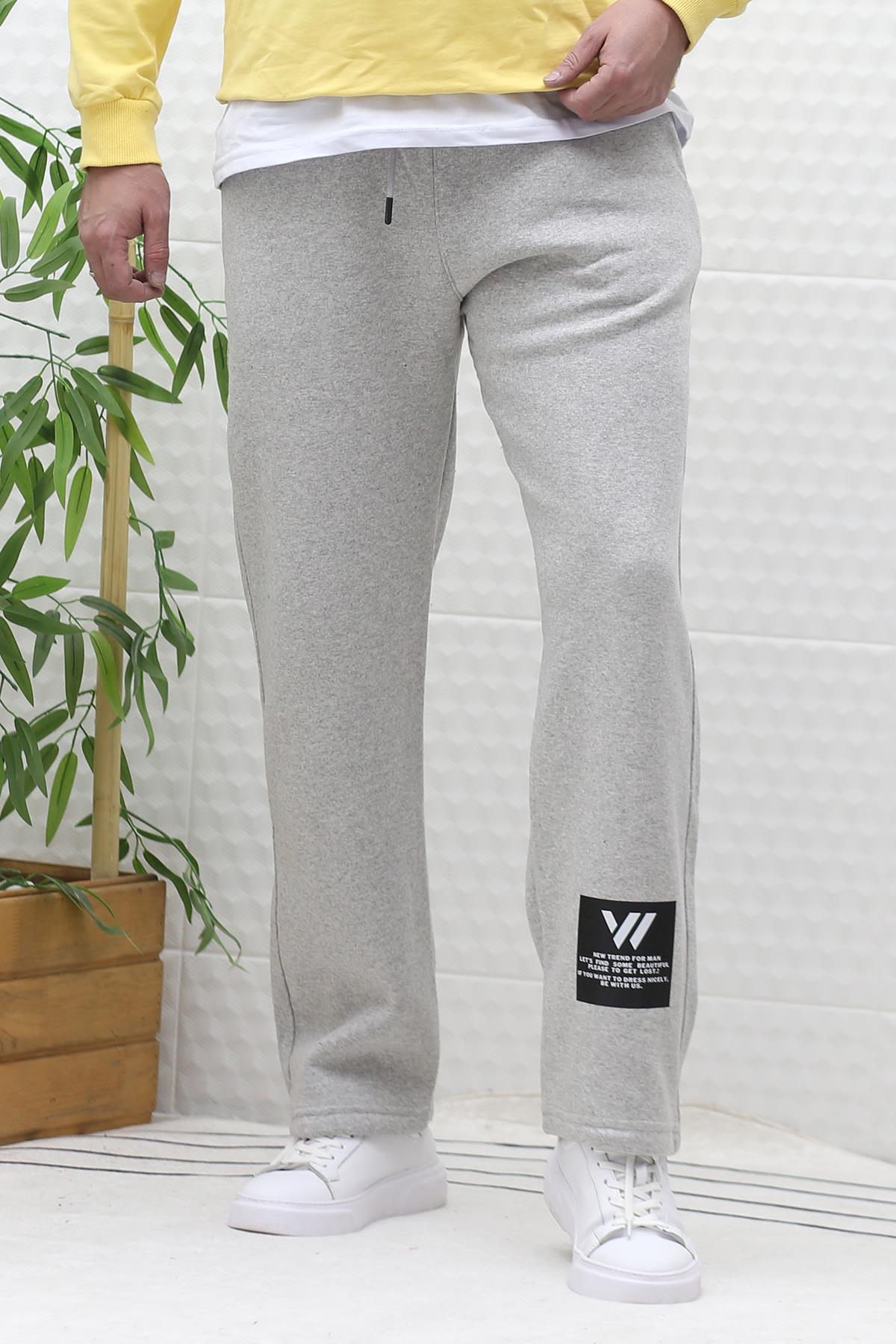 Erkek Kışlık 3 İplik Şardonlu Bol Kesim Baggy Eşofman Altı Wafra - Gri