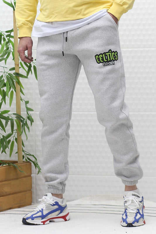 Erkek Kışlık 3 İplik Şardonlu Eşofman Altı Celtic Baskı - Gri