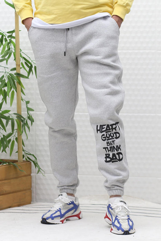 Erkek Kışlık 3 İplik Şardonlu Eşofman Altı Heart Baskı - Gri