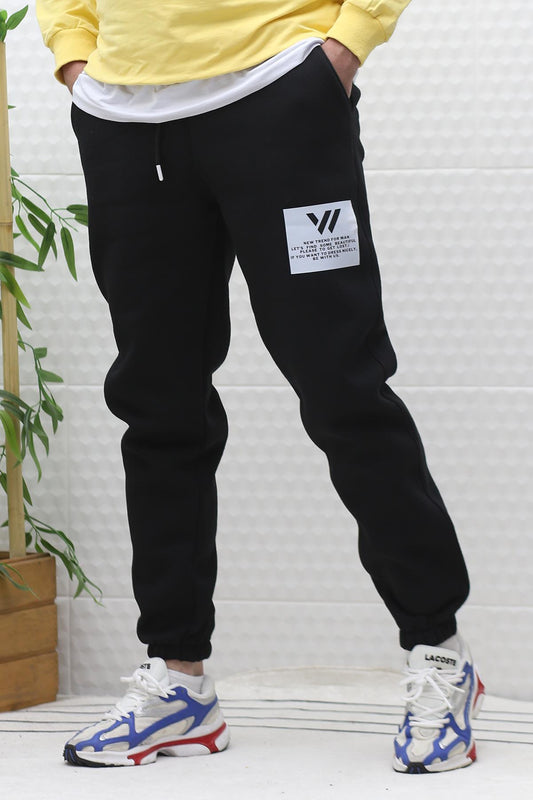 Erkek Kışlık 3 İplik Şardonlu Eşofman Altı Wafra Baskı - Siyah