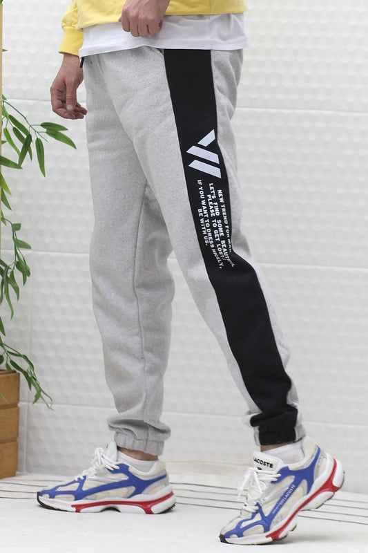 Erkek Kışlık Parçalı Yan Baskılı 3 İplik Şardonlu  Kalın Eşofman Altı - Gri