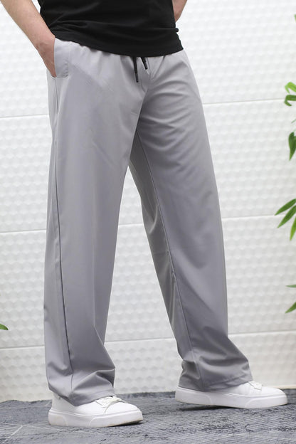 Erkek Likralı Baggy Pantolon Düz Paça Paraşüt Kumaş Pantolon - Gri