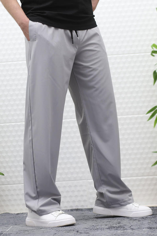 Erkek Likralı Baggy Pantolon Düz Paça Paraşüt Kumaş Pantolon - Gri