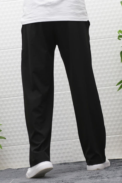 Erkek Likralı Baggy Pantolon Düz Paça Paraşüt Kumaş Pantolon - Siyah