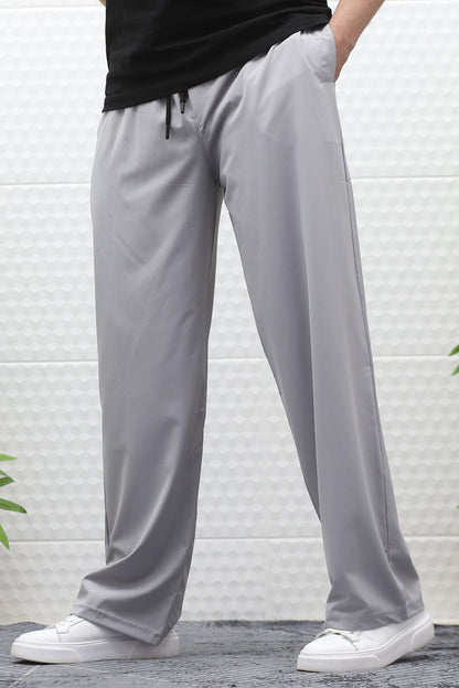 Erkek Likralı Baggy Pantolon Düz Paça Paraşüt Kumaş Pantolon - Gri