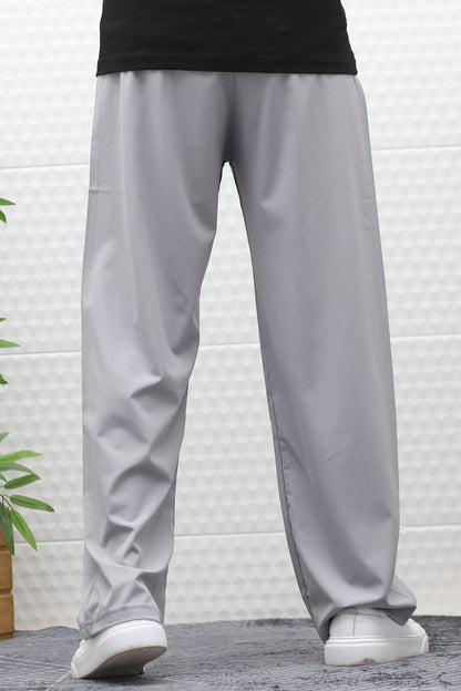 Erkek Likralı Baggy Pantolon Düz Paça Paraşüt Kumaş Pantolon - Gri