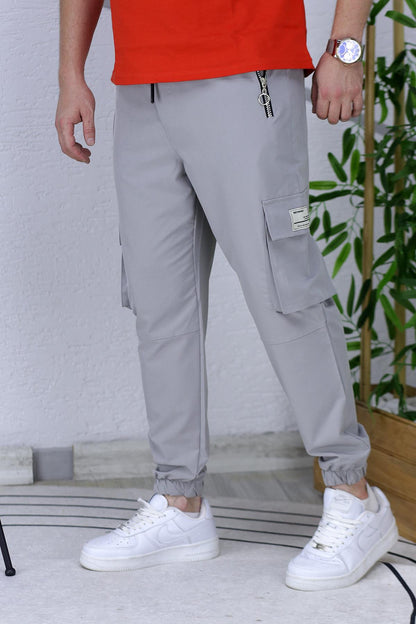 Erkek Likralı Jagger Kargo Pantolon - Gri