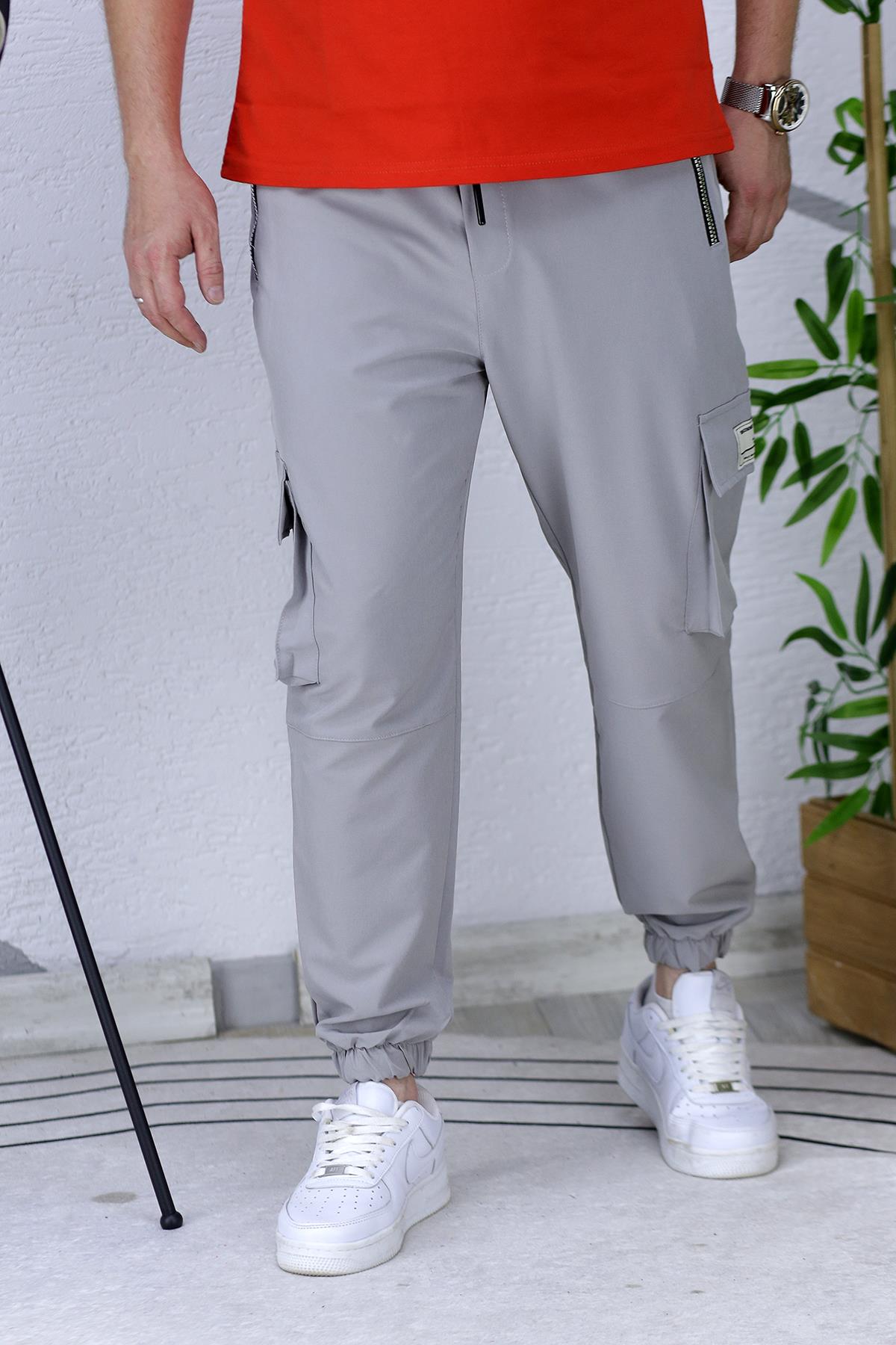 Erkek Likralı Jagger Kargo Pantolon - Gri