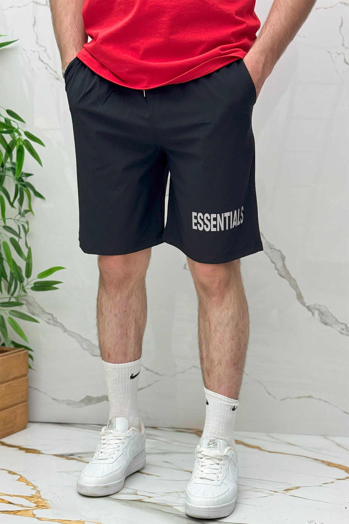 Erkek Likralı Rahat Giyim Şort - Siyah