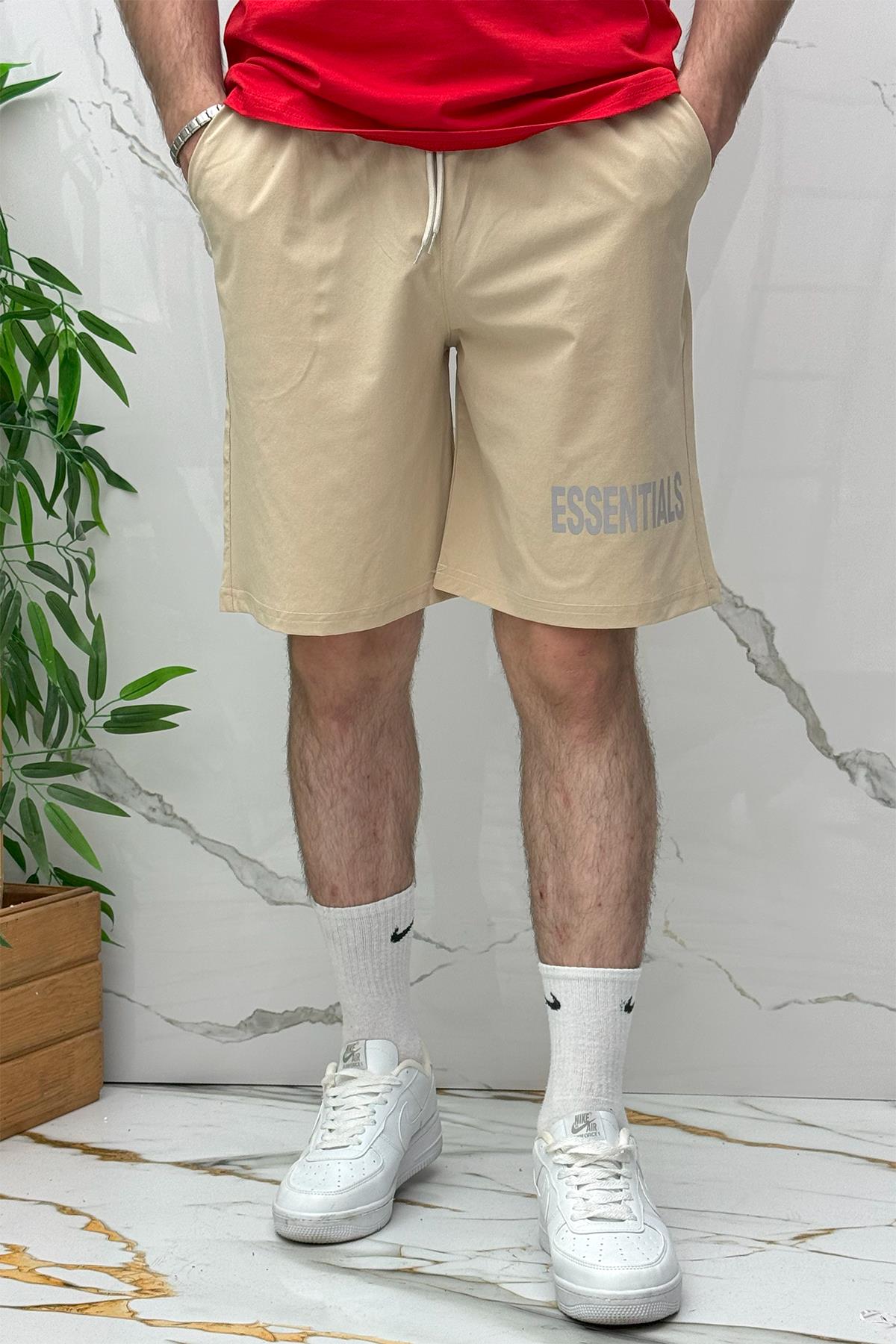 Erkek Likralı Rahat Giyim Şort - Bej