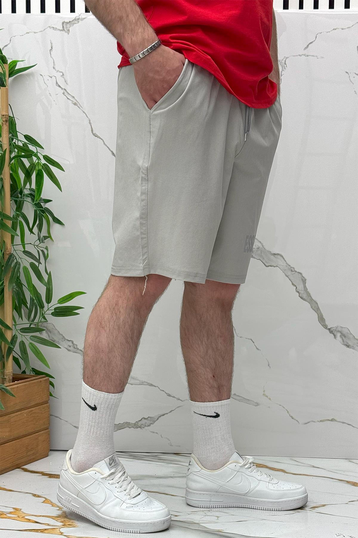 Erkek Likralı Rahat Giyim Şort - Gri