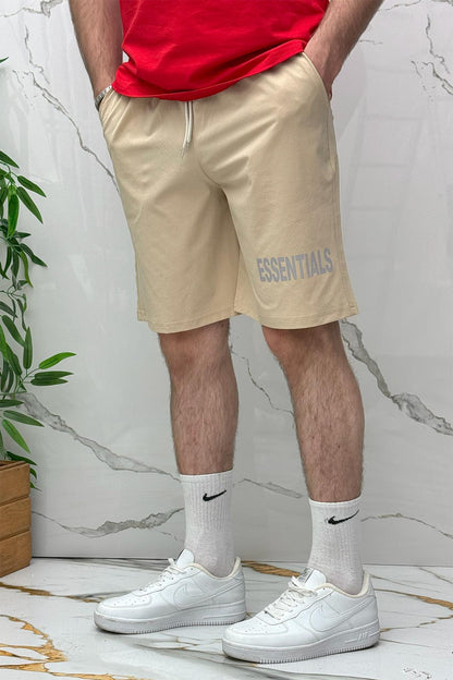 Erkek Likralı Rahat Giyim Şort - Bej