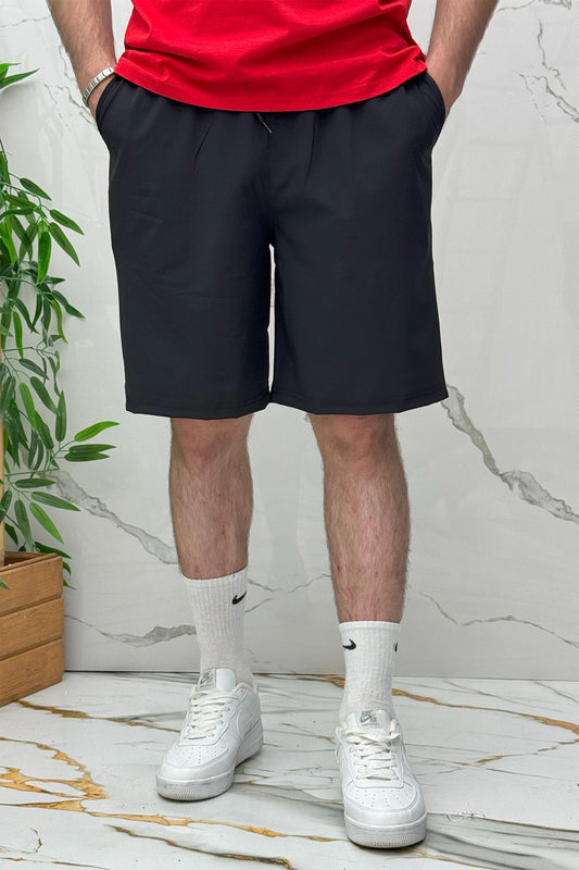 Erkek Likralı Rahat Kesim Tiril Tiril Paraşüt Kumaş Şort - Siyah