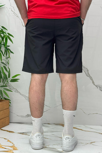 Erkek Likralı Rahat Kesim Tiril Tiril Paraşüt Kumaş Şort - Siyah