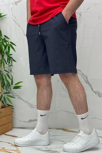 Erkek Likralı Rahat Kesim Tiril Tiril Paraşüt Kumaş Şort - Lacivert