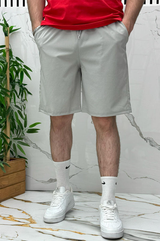 Erkek Likralı Rahat Kesim Tiril Tiril Paraşüt Kumaş Şort - Gri