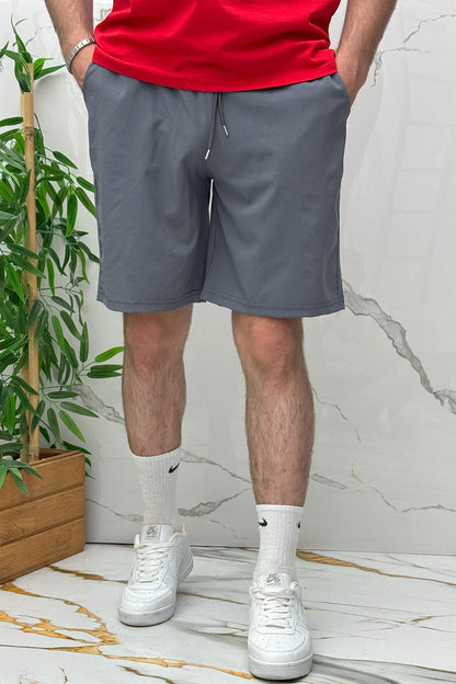 Erkek Likralı Rahat Kesim Tiril Tiril Paraşüt Kumaş Şort - Koyu Gri