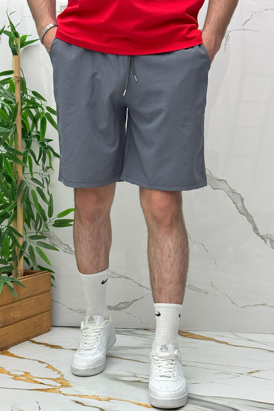 Erkek Likralı Rahat Kesim Tiril Tiril Paraşüt Kumaş Şort - Koyu Gri