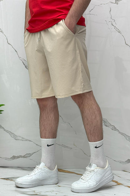 Erkek Likralı Rahat Kesim Tiril Tiril Paraşüt Kumaş Şort - Bej