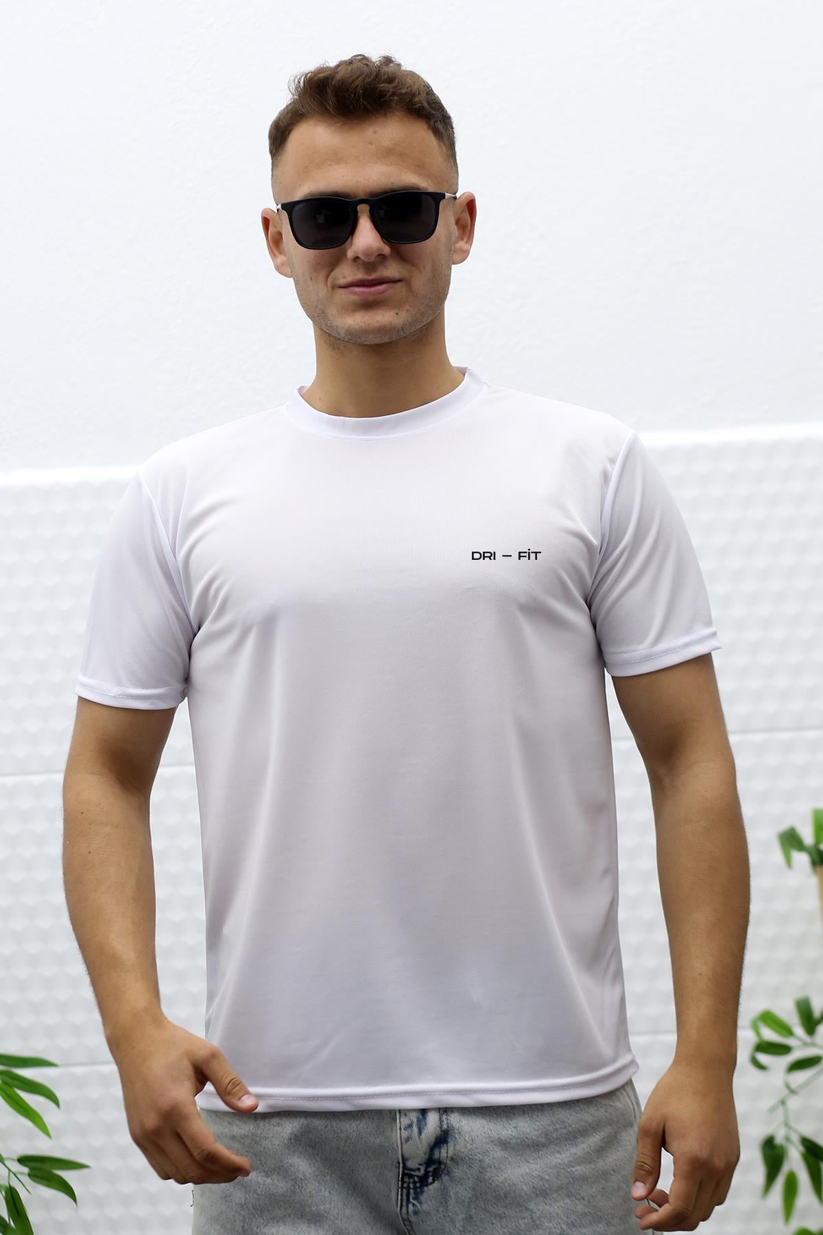 Erkek Nem Emici Nefes Alan Spor T-Shirt - Beyaz