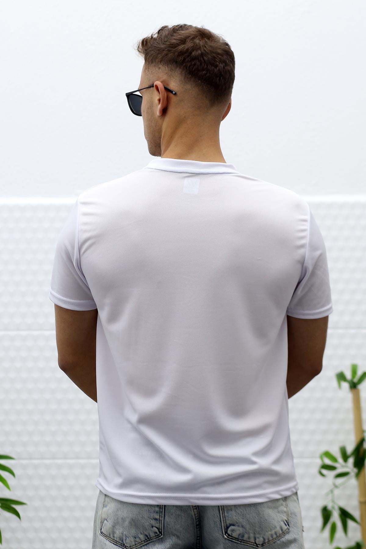 Erkek Nem Emici Nefes Alan Spor T-Shirt - Beyaz