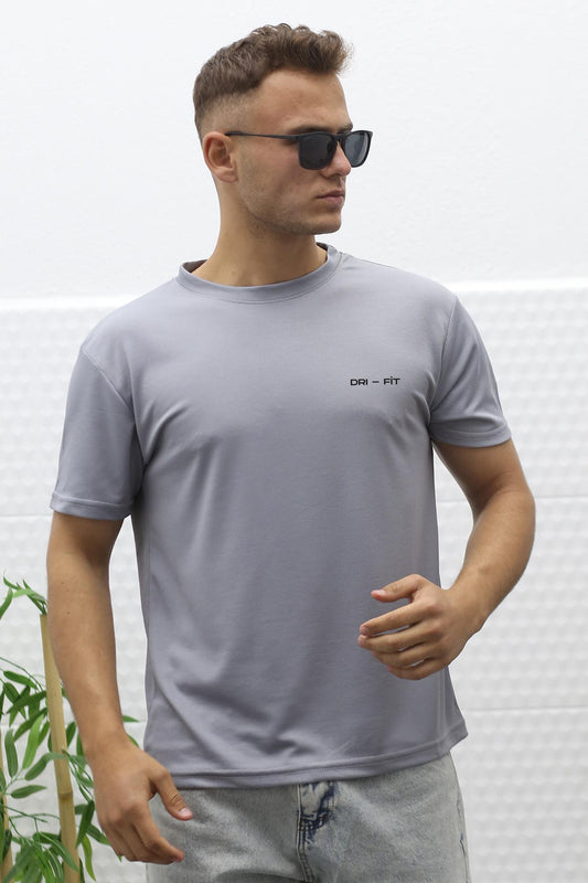 Erkek Nem Emici Nefes Alan Spor T-Shirt - Gri