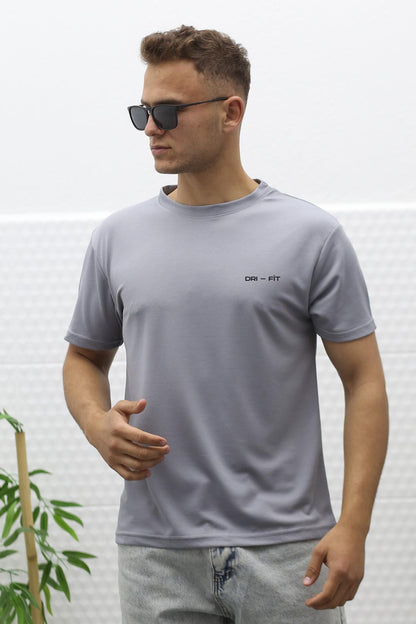 Erkek Nem Emici Nefes Alan Spor T-Shirt - Gri
