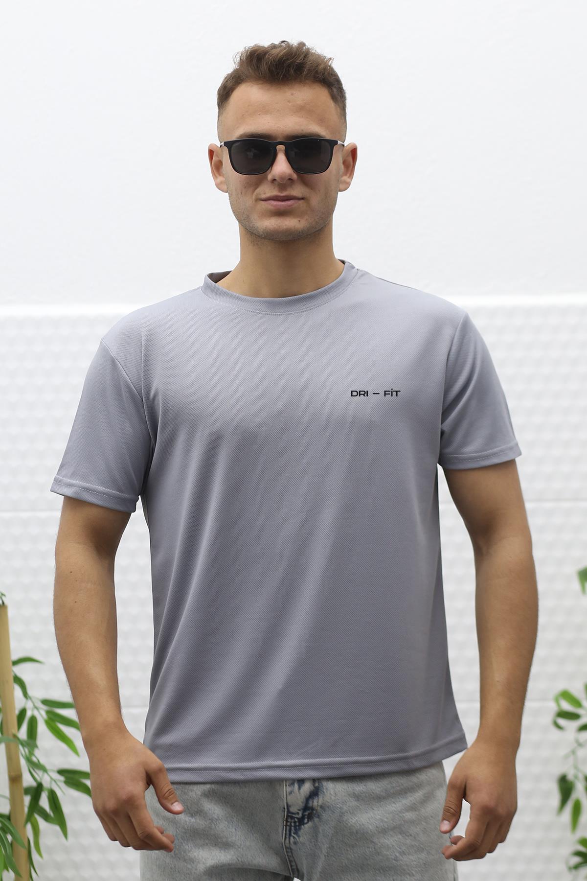 Erkek Nem Emici Nefes Alan Spor T-Shirt - Gri