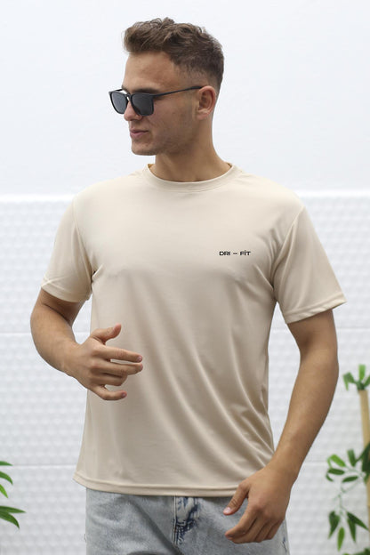 Erkek Nem Emici Nefes Alan Spor T-Shirt - Bej