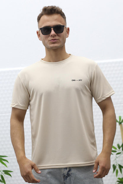 Erkek Nem Emici Nefes Alan Spor T-Shirt - Bej