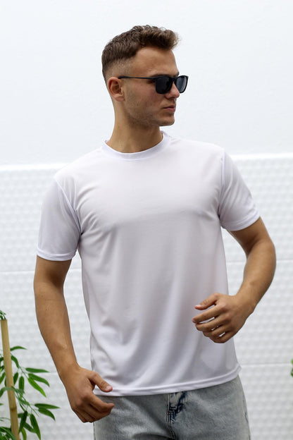 Erkek Nem Emici Sporcu Tshirt - Beyaz
