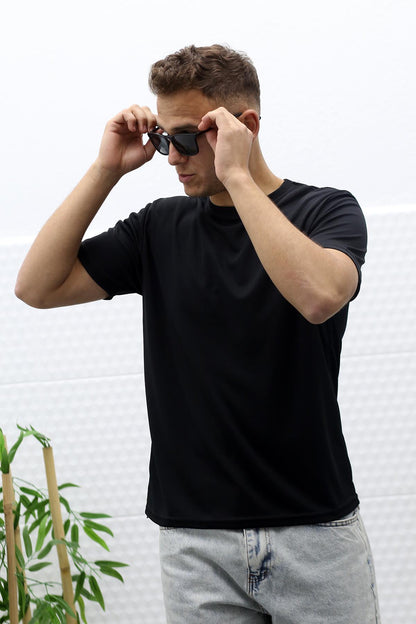 Erkek Nem Emici Sporcu Tshirt - Siyah