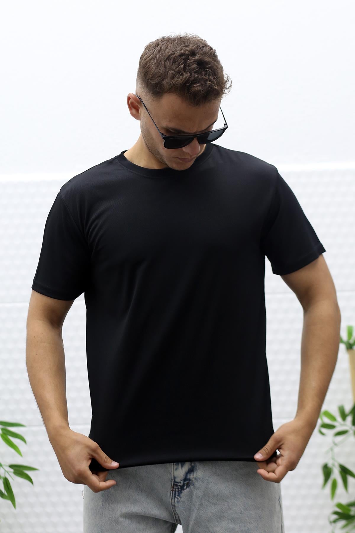 Erkek Nem Emici Sporcu Tshirt - Siyah