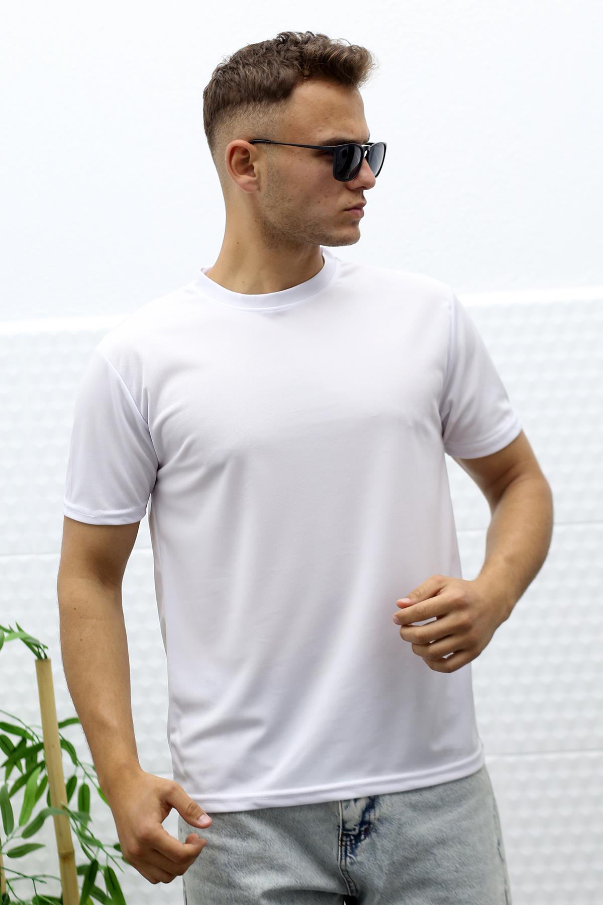 Erkek Nem Emici Sporcu Tshirt - Beyaz