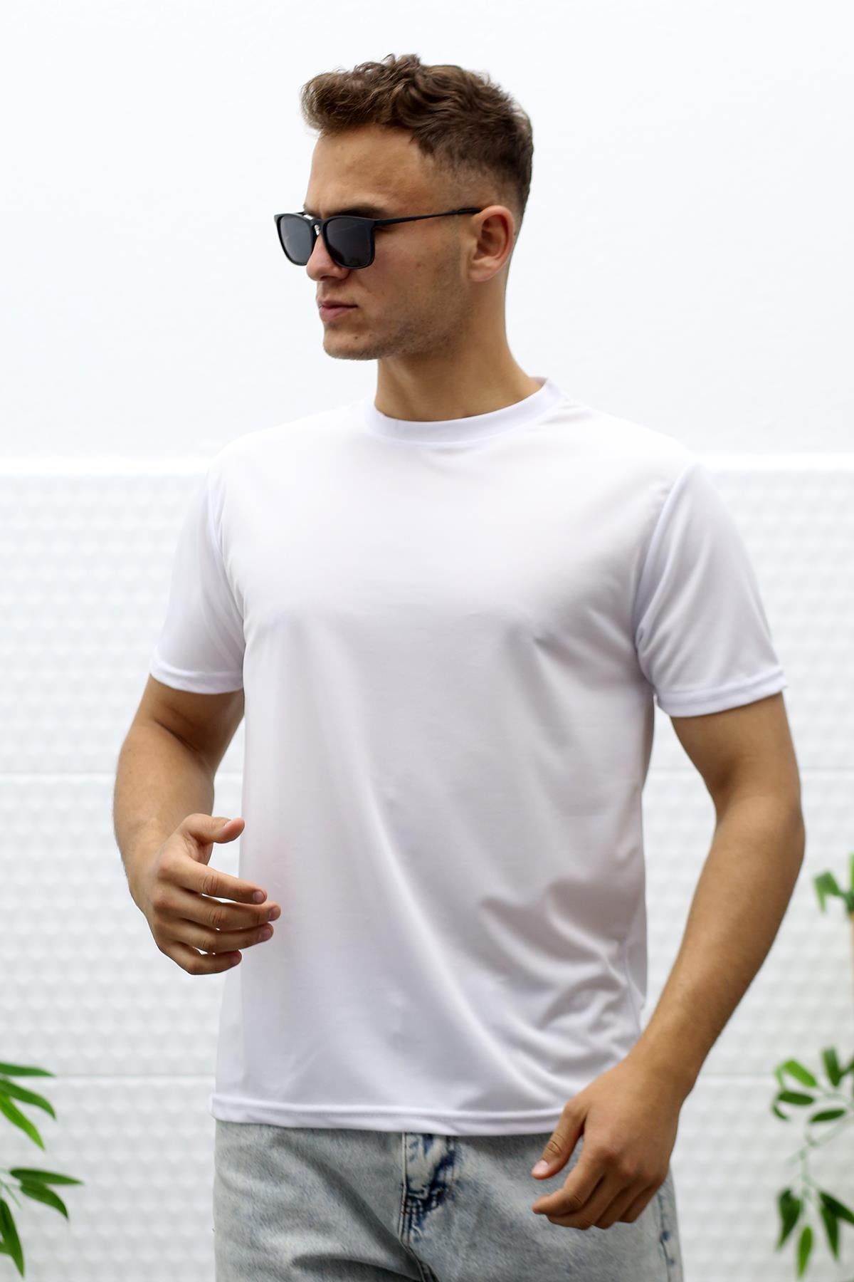 Erkek Nem Emici Sporcu Tshirt - Beyaz