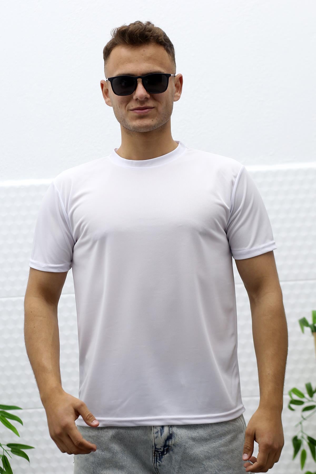 Erkek Nem Emici Sporcu Tshirt - Beyaz