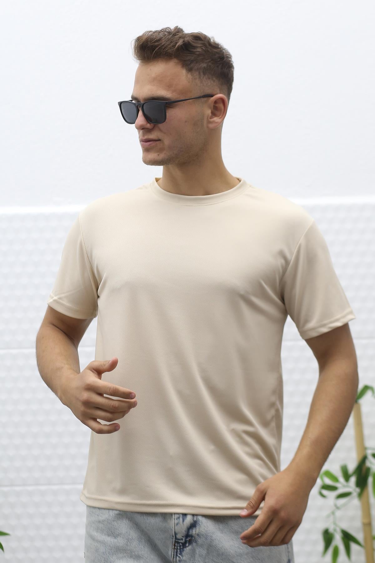 Erkek Nem Emici Sporcu Tshirt - Bej