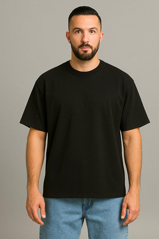 Erkek Oversize Tshirt (Bol Kalıp) Premium Kalite Düz Model - Siyah
