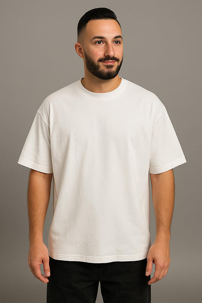 Erkek Oversize Tshirt (Bol Kalıp) Premium Kalite Düz Model - Beyaz